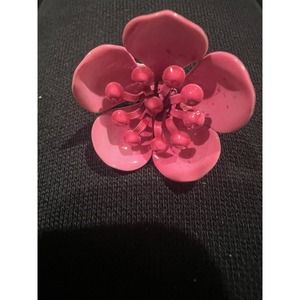 Vtg Pair Bright Pink Enamel 3D Layered Look Ruffled Petals FLOWER Clip Earrings